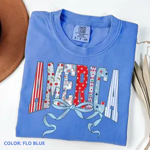 Comfort Colors Coquette 4th of July Shirt, Retro America Flag Tee, Patriotic Independence Day Graphic T-shirt, Summer USA Flag Shirt