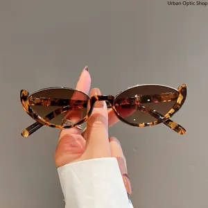 XUH Women Men Small Cat Eye Sunglasses, Half-frame Vintage Trendy UV400 Protection Lightweight Fashion Shades for Driving Cycling Outdoor Use