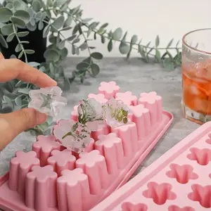 Blue & Flower Ice Tray, Plum Blossom and Cherry Blossom Shape, Makes 18pcs at Once, Reusable Silicone Ice Cube Molds for Cocktails, Home Bar Accessories