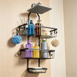 Drill-Free 3-Tier Shower Caddy, Bathroom Organiser for Clutter Reduction, Home Bathroom Supply & Shower Accessory