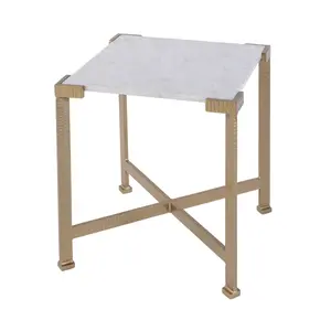 360 stand 20x18 in Square End Table Vanity Nightstand - Distressed White & Gold Marble Top, Iron Legs, Marble & Iron Construction, Bohemian Vibe Indoor Furniture, Modern Vanity Table