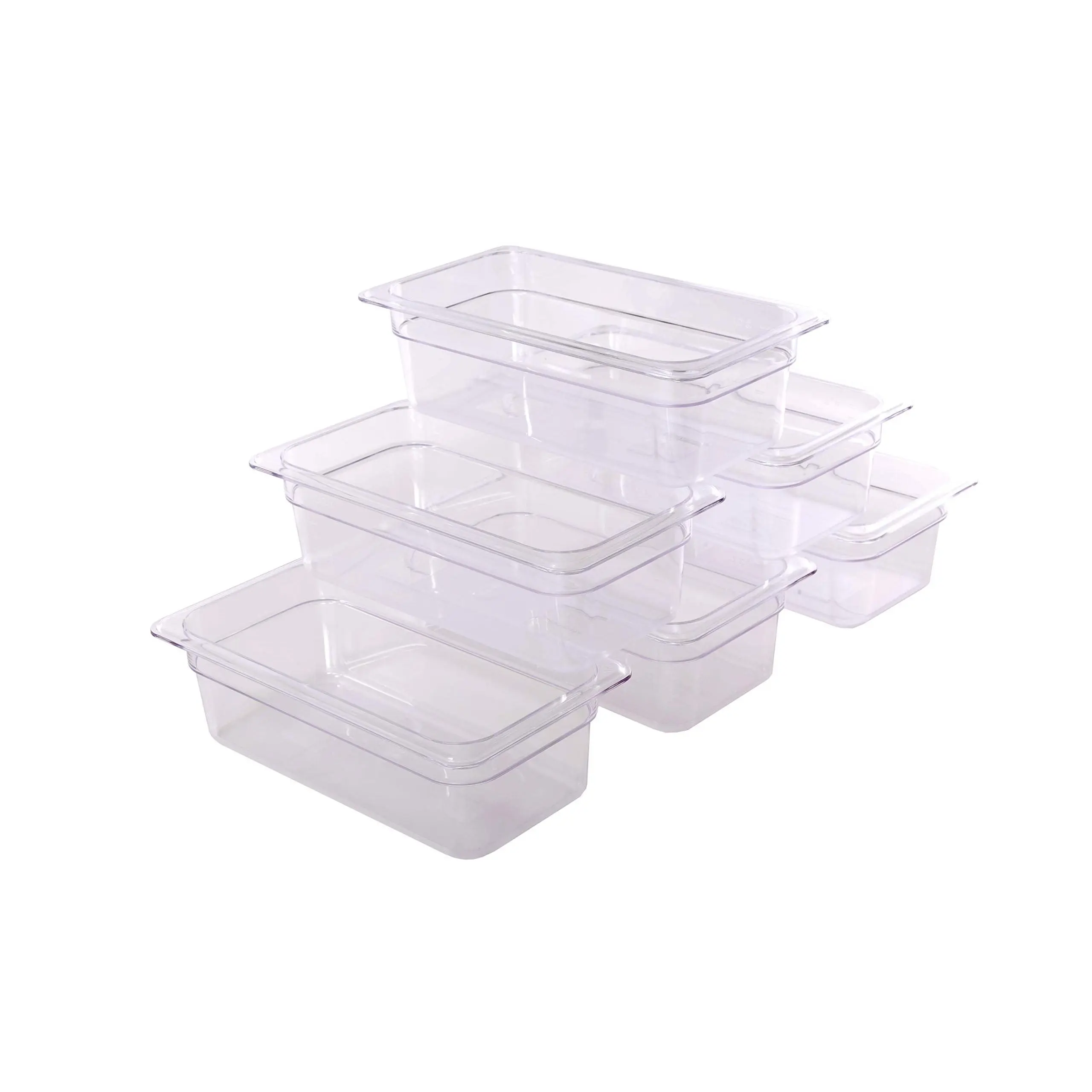 Hakka 6-Piece Rectangular 1/3 Size 2.5" Deep Transparent Sturdy Polycarbonate Food Pans - Commercial Restaurant Kitchen Stackable Freezer-Safe Fruit & Meal Prep Containers (Stackable 6-Pack)
