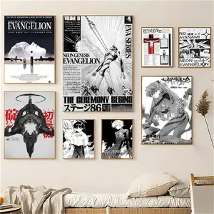 Anime N-Neon G-Genesis E-Evangelion Black And White Painting Calligraphy Eco-Friendly Cotton Canvas Poster Fine Texture Smooth Surfac Waterproof Wall Art for Home & Outdoor Decor Gift Character Art