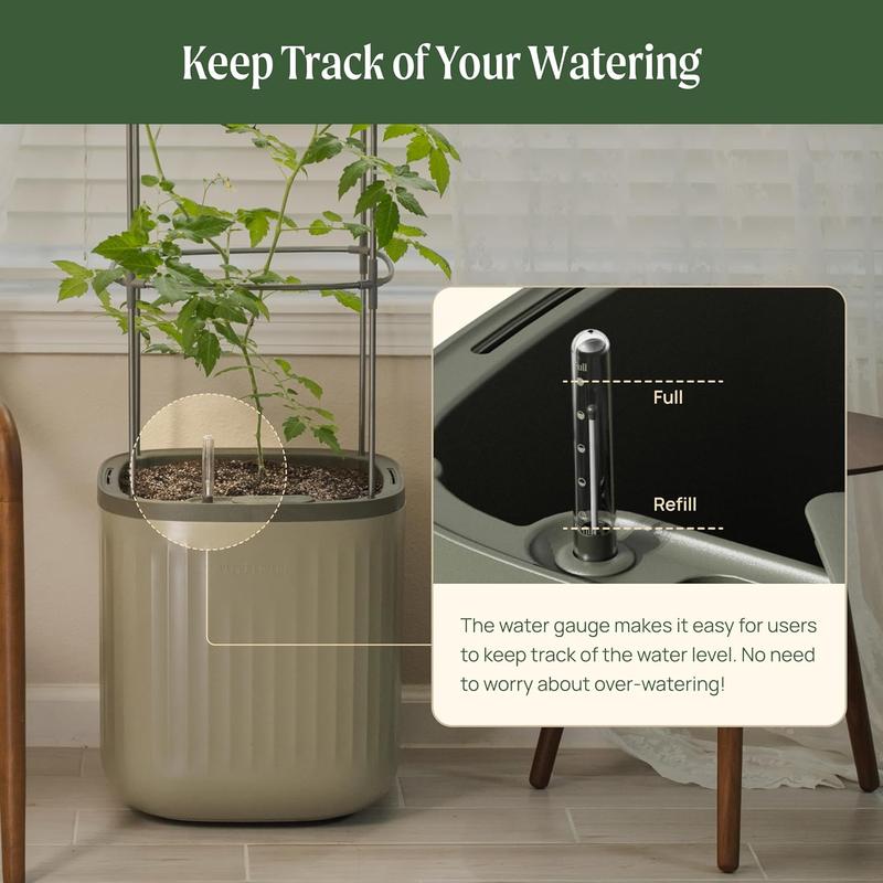 Vego Garden Self-Watering Pots for Indoor Plants with Built-In Water Gauge & Rolling Casters - Modern Decorative Planters for Beginners & Easy Care