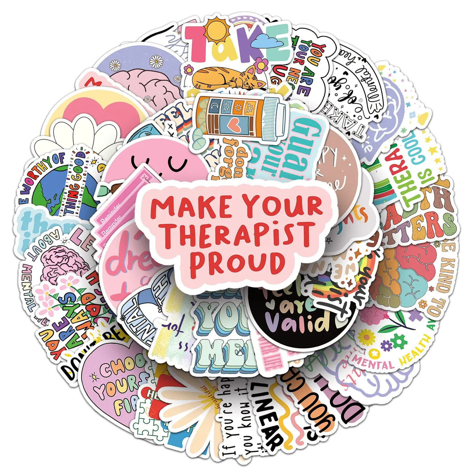 50Pcs Mental Health Stickers, Inspirational English Quotes, Waterproof Decorative Stickers, Wholesale Gokart Journal Stickers