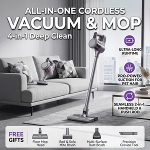 All-in-One Cordless Vacuum & Mop 4-in-1 Deep Clean Ultra-Long Runtime Pro-Power Suction for Pet Hair Seamless 2-in-1 Handheld & Push Rod Free Gifts cleaning