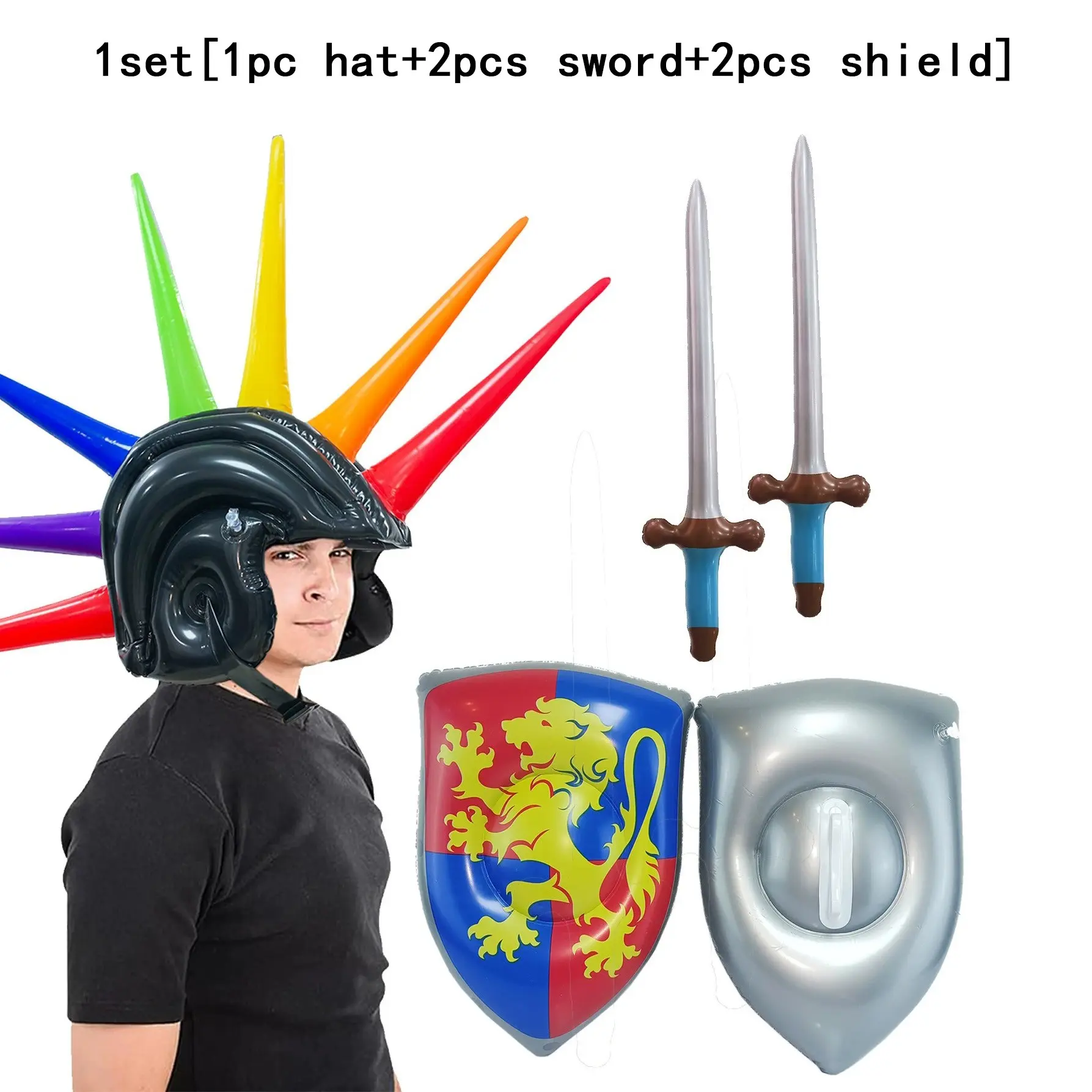 5pcs Party Festival Decorations, Inflatable Shield, Sword, Hat Set, Stage Performance Props, Fun Event Accessories, Easy Setup