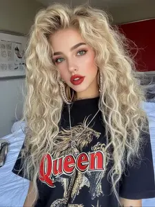 28 Inch Long Blonde Wigs for Women, Gorgeous Fluffy Wigs without Bangs, Synthetic Lace Front Wigs for Party, Daily Use