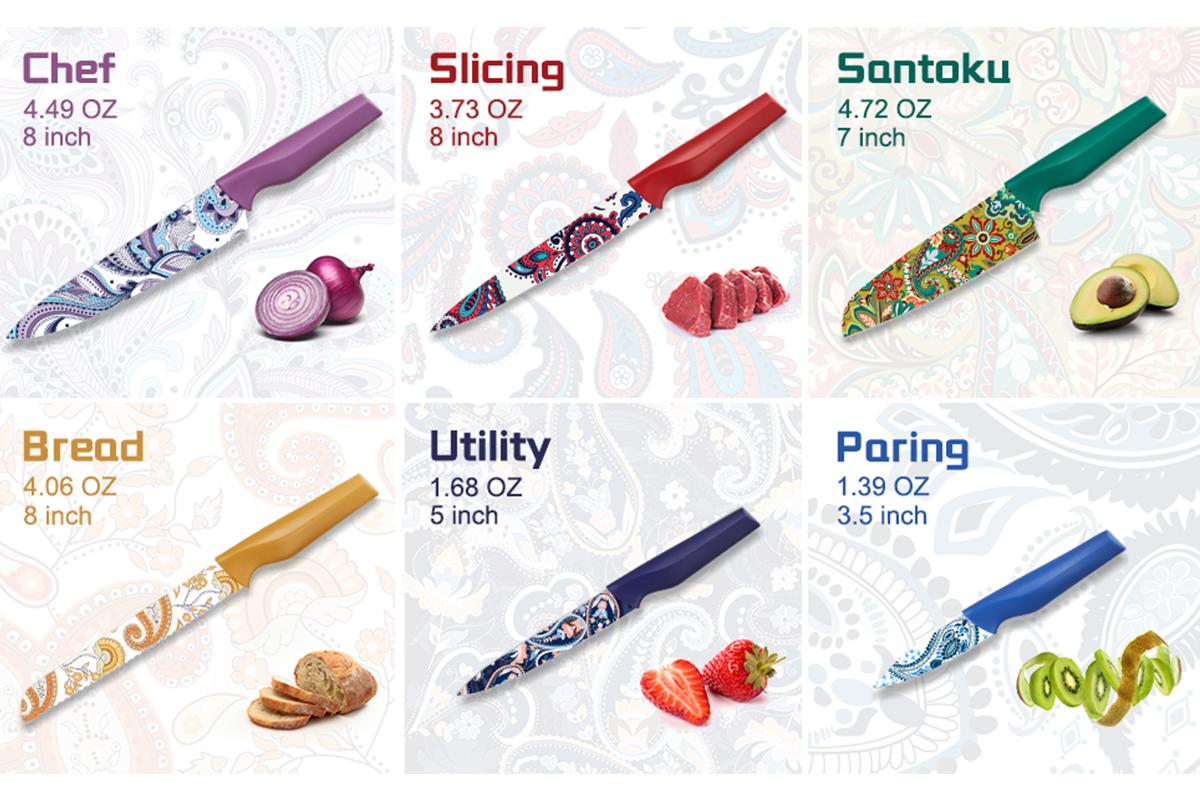 Astercook Paisley Knife Set Kitchen Block Rustproof Stainless Steel & Scratch-Resistant PP, Perfect Gift Idea Springtok Multicolor