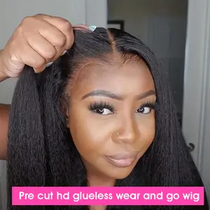 Kinky Straight Glueless Wig Ready To Wear And Go Pre Plucked 200% Density 6x4 Hd Yaki Straight Lace Front Wig 100% Human Hair Quality Wigs For Women On Sale