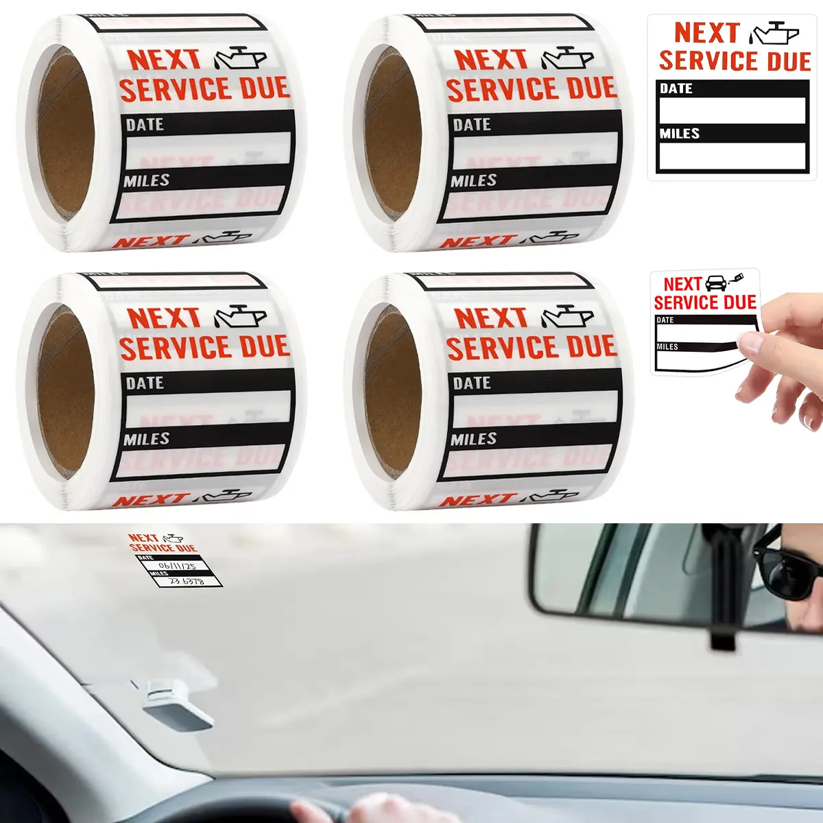4 Roll /600PCS 2 x 2 Inch, Oil Change Stickers,Service Reminder Labels, Auto Maintenance Service Due Reminder Stickers Labels