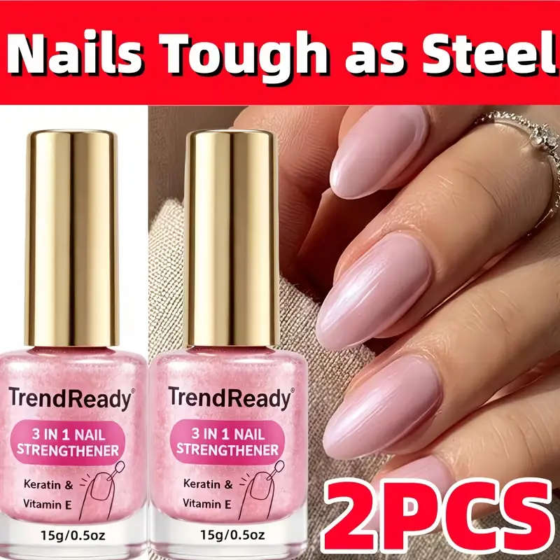 2PCS Luxury Pink Nail Strengthener And Growth Booster,Glossy Pearl Shine, Reinforces Nail Plate, Breakage,Apply Alone Or Under Polish, Dermatologist Tested, Vitamin,QuickDry, Manicure Nail Treatment, Nail Builder Strengthener