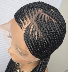 Adomac Black 035 32in 360 Full Lace Synthetic Braided Wig with Heart Design Unisex Natural Look Easy Styling Comfortable Maintenance