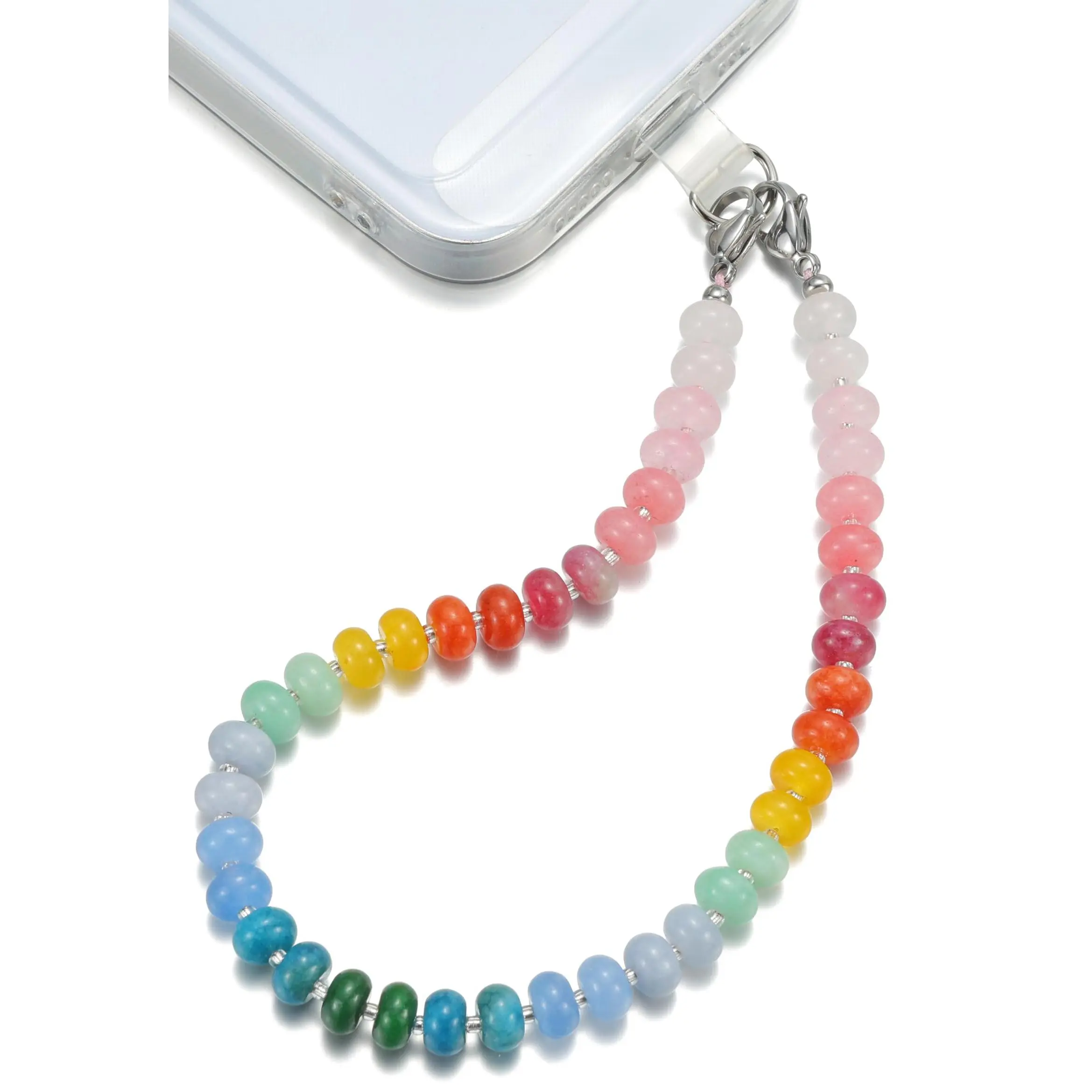 TRBR Rainbow Quartz Phone Charm Wrist Strap, Natural Stone Beaded Lanyard Wristlet Chain, Elegant Hands-Free Bracelet Strap for iPhone and More Phone Cases
