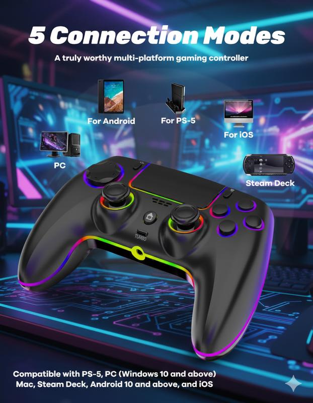 Bright Wheel Wireless Controller - Compatible with PS5, PC, MAC, iOS, Android, Steam Deck