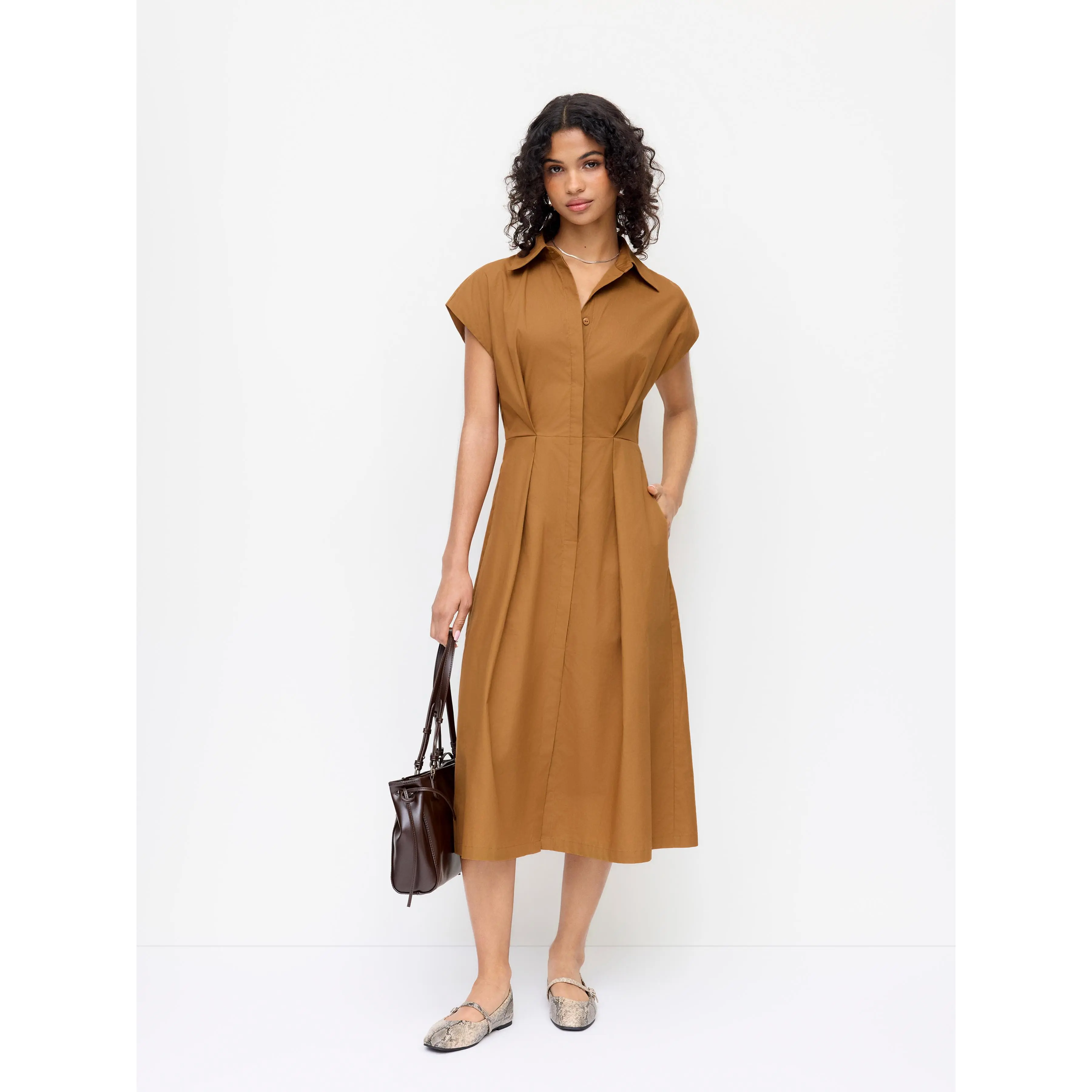 knee length dresses for ladies Dark Rust Red Belted Sleeveless Midi Dress - Women's Dresses main image 0