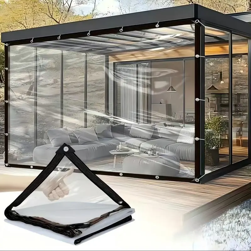 7*10FT Clear Tarps with Grommets, 1 Pack Heavy Duty Tear Resistant PE Clear Tarps, Waterproof Windproof Durable All Season Transparent Outdoor Cover for Patio, Garden Plants, Camping, Chicken Coop, RV Sunroom