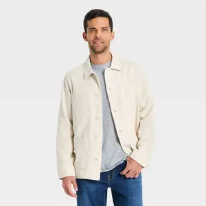 Men's Long Sleeve Collared Button-Down Shirt - Goodfellow & Co Natural M