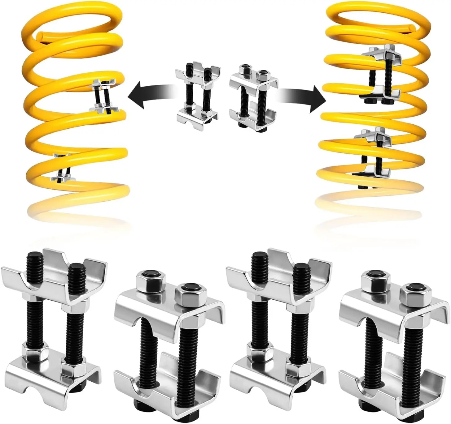 4PCS Coil Spring Compressor Tool,2 Way Adjustable Strut Spring Compressor for Lifting 1" to 2",Carbon Steel Car Accessories Coil Spring Spacer for VibrationNoise Reduction
