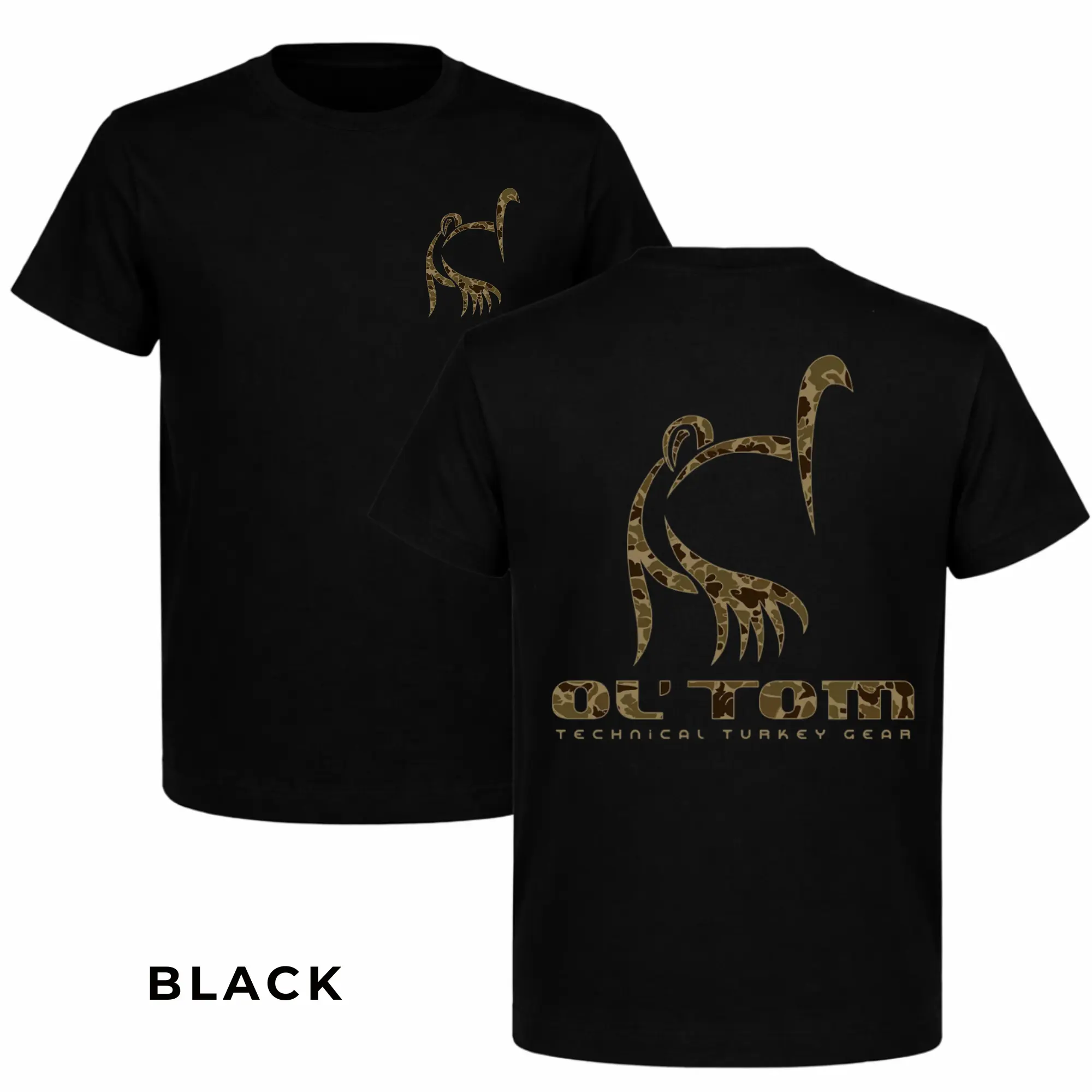Ol' Tom Technical Turkey Gear Shirt, Camo Turkey Hunting Graphic Tee, Southern Outdoors T-Shirt