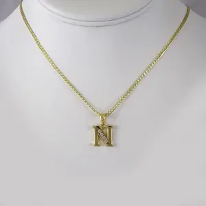 Thin Cuban Chain with Letter N Pendant - 17 1/2 Inches