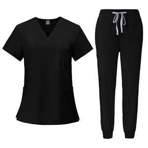 Black 2-Piece Nurse Scrub Set | Comfortable Medical Uniform.