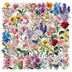 50PCS Transparent Flower Stickers for Girls, Clear Floarl Aesthetic Stickers for Scrapbooking Water Bottle Laptop Planner DIY Crafts Floral Pattern Sticker