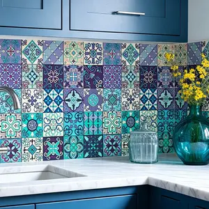 Moroccan Bohemian Multi-Color Peel and Stick Backsplash, Removable Heat Resistant Waterproof Oilproof Contact Paper, Kitchen Decor Sticker for Stove Cabinets Countertop 40×500cm 15.8×196.85in