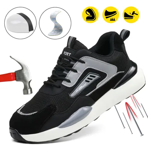 MELLOWMILES Women's Closed Less Than Ankle Work & Safety Shoes - Kevlar Midsole, Slip-Resistant Outsole, Breathable Mesh Upper, Round Toe, Wedge, Patchwork, Lightweight, Less Foot Fatigue, All Seasons - Ideal for Construction Workers, Warehouse Use