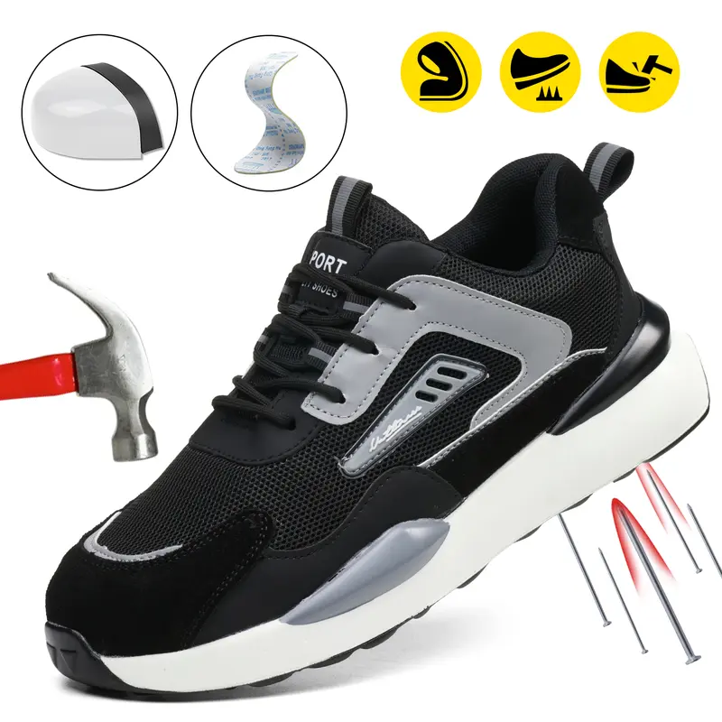 MELLOWMILES Women's Closed Less Than Ankle Work & Safety Shoes - Kevlar Midsole, Slip-Resistant Outsole, Breathable Mesh Upper, Round Toe, Wedge, Patchwork, Lightweight, Less Foot Fatigue, All Seasons - Ideal for Construction Workers, Warehouse Use