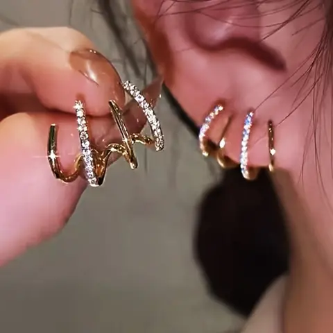 Fashionable Rhinestone Decorated Bling Earrings, Elegant Jewelry for Party, Daily Clothing Decor, Trendy All-match & Exquisite Jewelry for Birthday Gift, High Quality Earrings, Ear Accessories