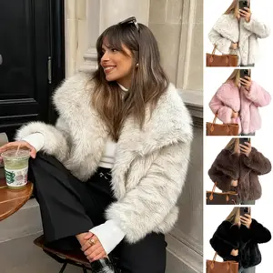 Tanming Women's Cropped Faux Fur Jacket Elegant Fuzzy  Winter Coat with Open Front and Long Sleeves Soft Full Lining Cozy Chic Outerwear