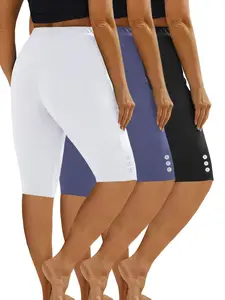 Women's Solid Color Button Decor Skinny Shorts, Casual Comfy Breathable Knee Length Shorts for Daily Wear, Ladies Bottoms for All Seasons Womenswear