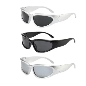 Futuristic Y2K Wrap-Around Sunglasses - Silver Oval, Unisex Sports Sunglasses, Silver Oval Fashionable Sports Sunglasses, UV400 UV Protection, Fashionable Sports Sunglasses UV400 | (Ideal Holiday Gift)
