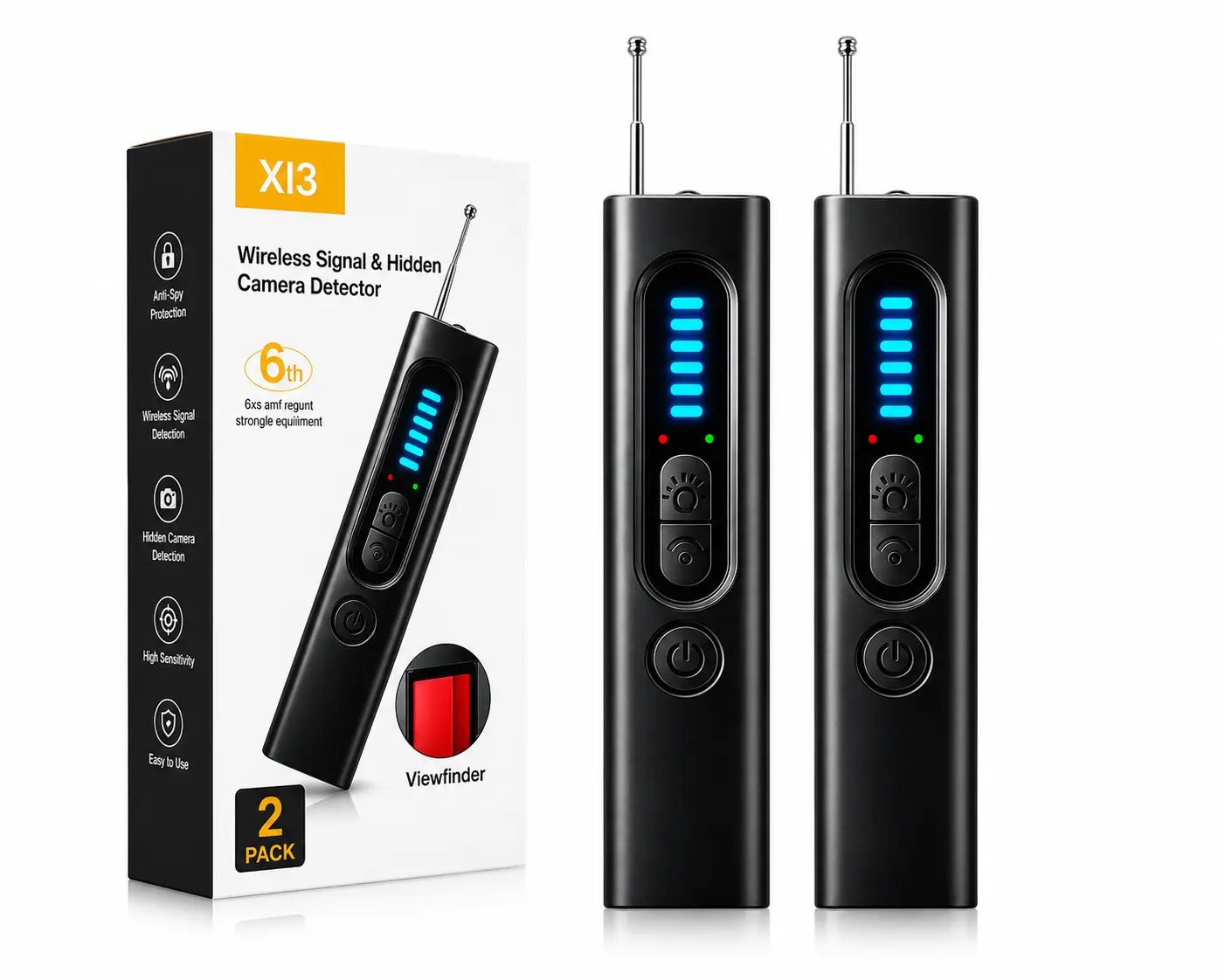 Hidden Camera Detector, 2 Pack Portable Device 5Levels Sensitivity 4 Modes for Home, Hotel &Travel