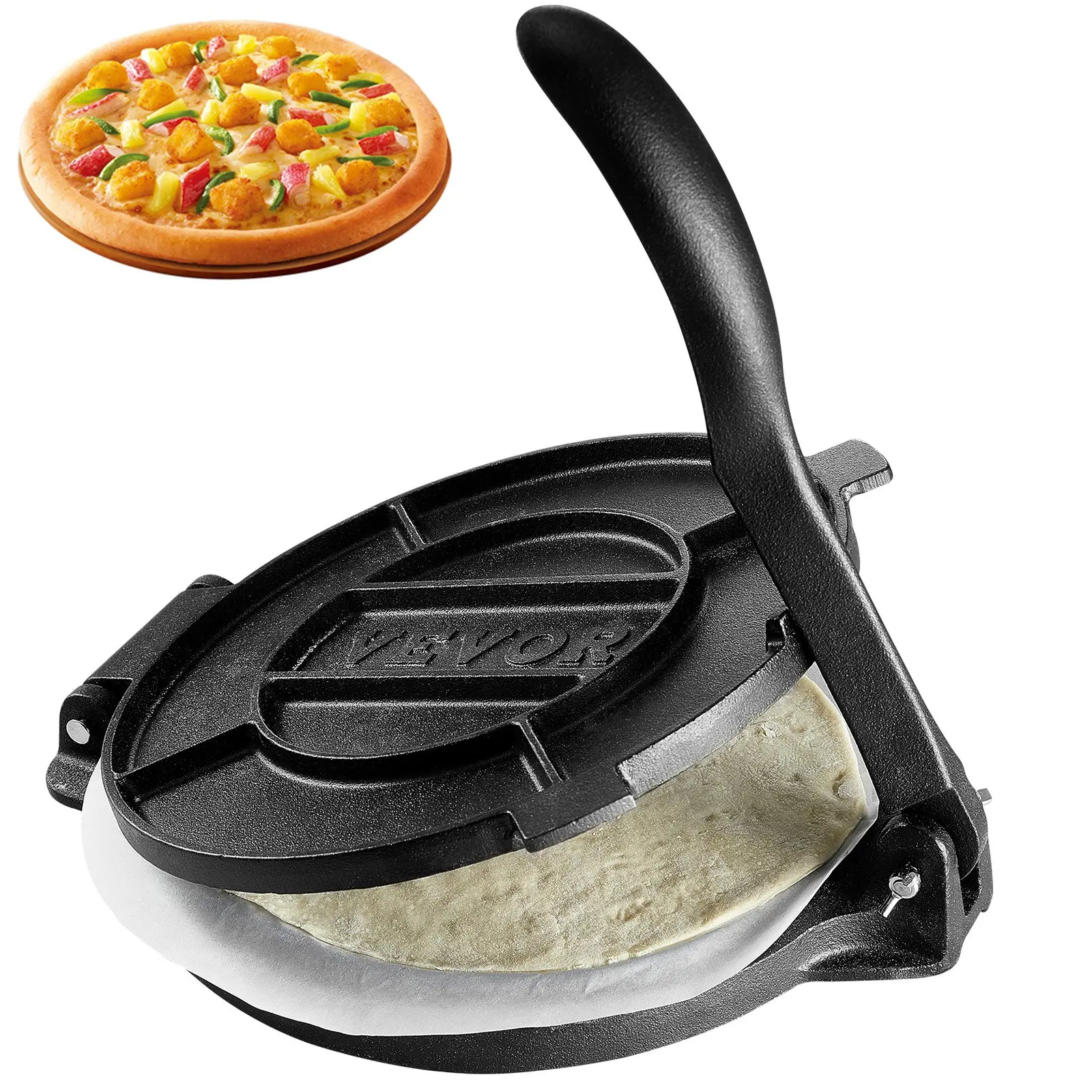 VEVOR Tortilla Press, 10 Inch Tortilla and Roti Maker, Cast Iron Heavy Duty Tortilladora Press, Pre-Seasoned Pataconera Maker with 100 Pcs Parchment Paper, Dough Maker for Flour Tortilla, Tawa, Silve