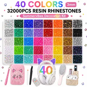 VIBRANT GEMS 32000Pcs Resin Rhinestones with Tweezers for Crafting Mixed-Color 3mm BedazzlingCrystal with Gifted Tools Jewelry for DIY Crafts ClothingTumblers Shoes Fabric Nail Art Colorful