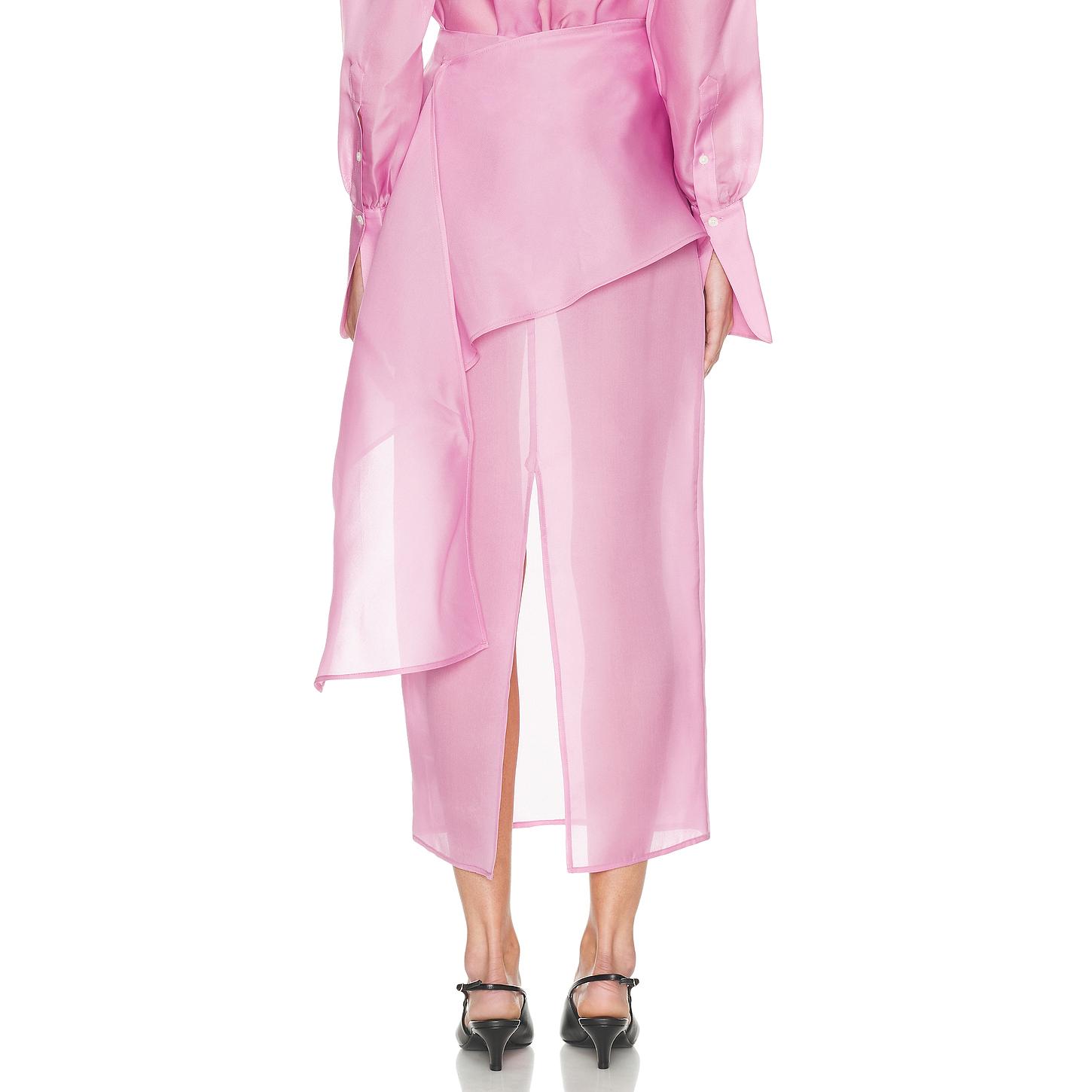 Helsa The Silk Gazar Skirt With Drape in Stone