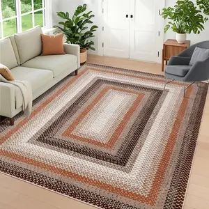 Garvee Braided Washable Area Rug 8x10 Large Soft Farmhouse Accent Carpet for Living Room, Bedroom, Dining Room - Modern Stain Resistant Throw Rug in Brown and Warm Tones