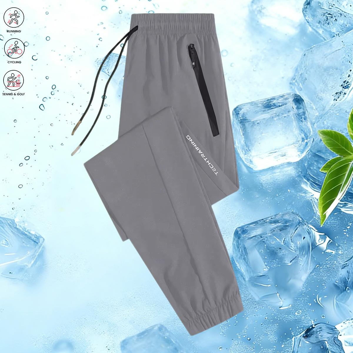 Men's Ice Silk Joggers - Breathable Mid-Elastic Fabric, Elastic Waistband Design, Straight-Leg with Pockets - Solid Color Outdoor Casual Sports Pants, Machine Washable, Comfort Fit, Versatile Style, Durable Material, Perfect for Gym Enthusiasts, Athletic