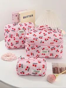 Cherry Pattern Makeup Bag Set, Large Capacity Cosmetic Storage Bag, Zipper Makeup Organizer Pouch, Portable Toiletry Bag for Travel, Travel Cosmetic Bags