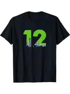 Short-Sleeved Round-Neck T-Shirt, Designed with Seattle Sports Fan Skyline Pattern, Suitable for All Seasons, Specially Designed for Men
