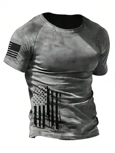 Men's American Flag Print Round Neck Tee, Regular Fit Casual Short Sleeve T-shirt for Summer, Men's Top for Daily Wear, Tropical, Athletic T Shirt