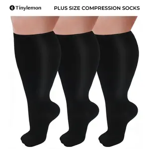 Tinylemon 3 Packs Plus Size Knee High Sports Socks for Women and Men Wide Calf Stockings Compression Leg Work Out Activewear