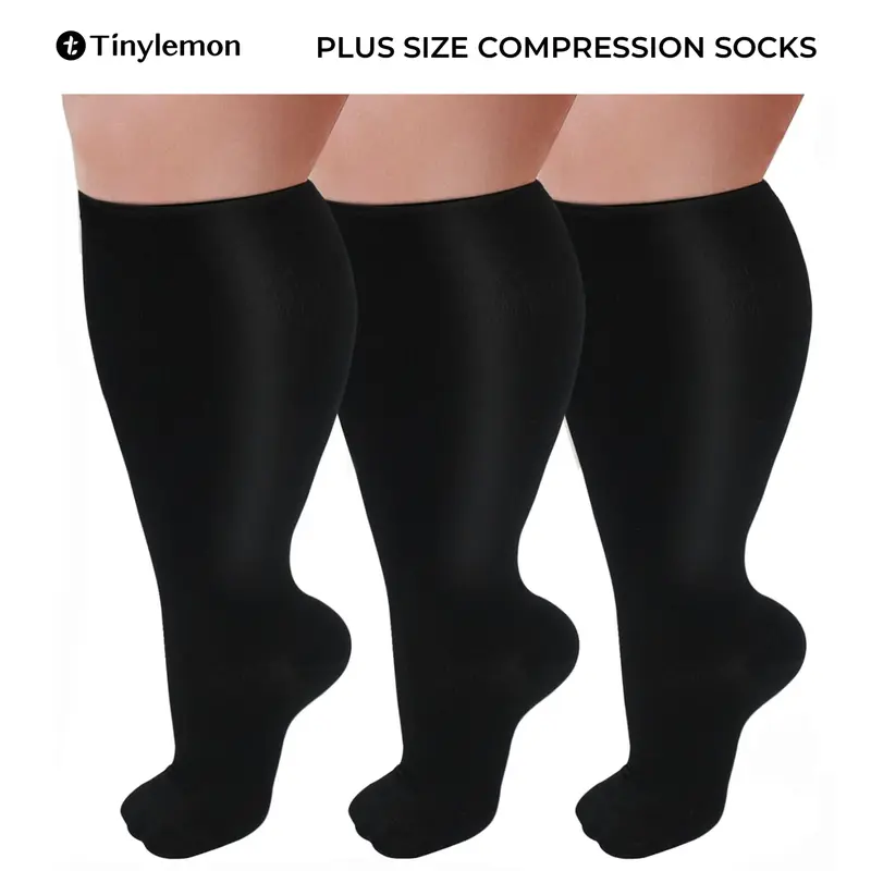 Tinylemon 3 Packs Plus Size Knee High Sports Socks for Women and Men Wide Calf Stockings Compression Leg Work Out Activewear