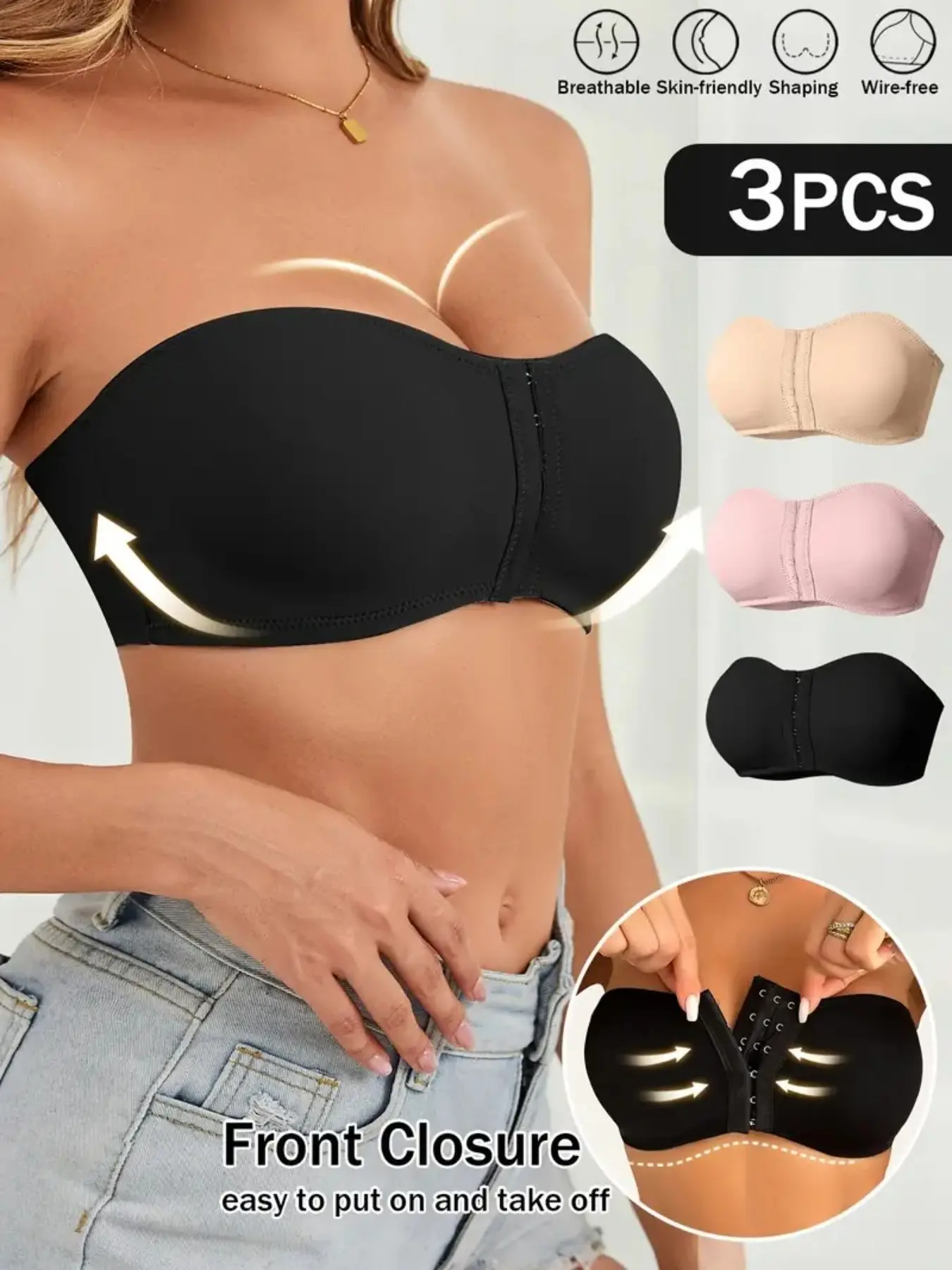 Women's Strapless Wireless Bra, Underwear, Seamless, Casual, Full Coverage, Soft Gathered, Breathable Skin-Friendly, Removable Pads, Suitable for Yoga, No Underwire Bras