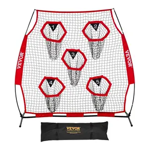 VEVOR 6x 6 ft Football Trainer Throwing Net, Training Throwing Target Practice Net with 5 Target Pockets, Knotless Net Includes Straps and Portable Carry Case, Improve QB Throwing Accuracy, Red