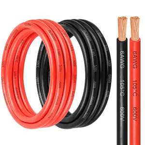 6 Gauge Pure Copper Wire,5FT OFC Copper Wires,6AWG   Red & Black  Free Stranded Copper Wire for Solar Panel,Automotive, Appliances,RV and Speaker,LED Lights (6 Gauge 5FT)