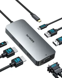 MOKiN 7 IN 1 USB-C Docking Station with Dual HDMI, VGA, 2x USB, 100W Power Delivery for MacBooks