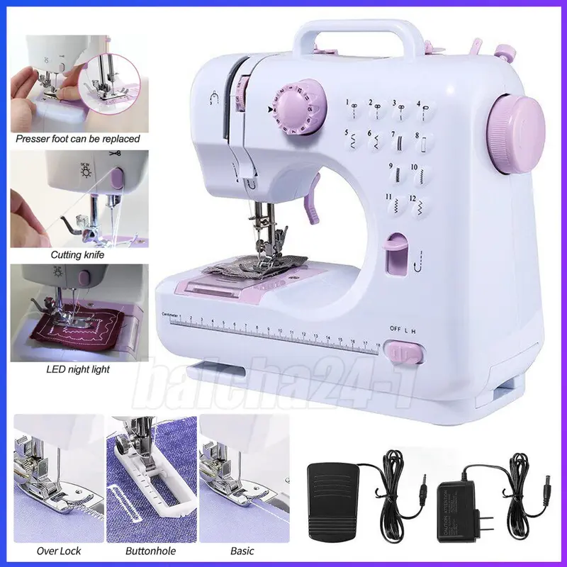 Portable Handheld Electric Sewing Machine - Beginner-Friendly Mini Size, 12 Built-In Stitches, Reverse Stitching, Preset Stitch Widths, AC Adapter, Pedal/Button Control, Denim & Silk Sew Tool for Sports Shoe Bags, Thanksgiving/Birthday Gift for Kids